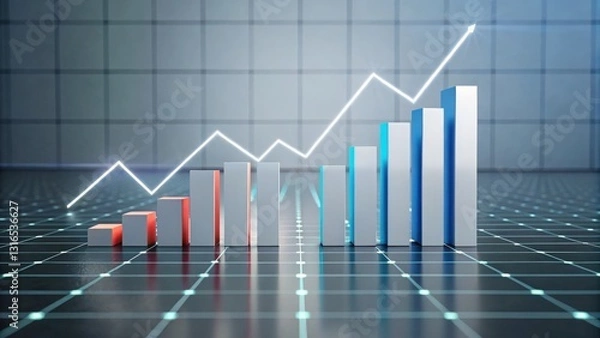 Fototapeta Abstract 3d bar chart with graph illustrating growth strategy and roi optimization for business performance analysis
