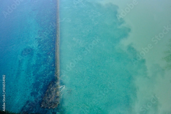 Obraz View of the junction where the Rhône and Arve rivers converge, La Jonction, Geneva, Switzerland