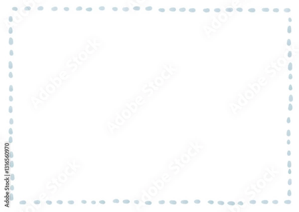 Obraz 水彩風シンプルな四角いフレーム　水色の点線の枠