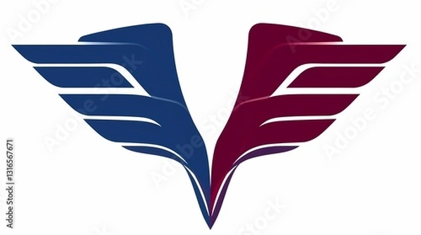 Fototapeta Abstract Wings: A striking, abstract illustration of symmetrical wings, in shades of blue and red, symbolizing freedom and aspiration, perfect for various design applications.