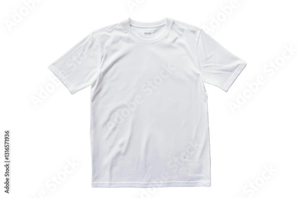 Fototapeta A plain white t shirt is laid out on a white background with short sleeves and a round neck collar design