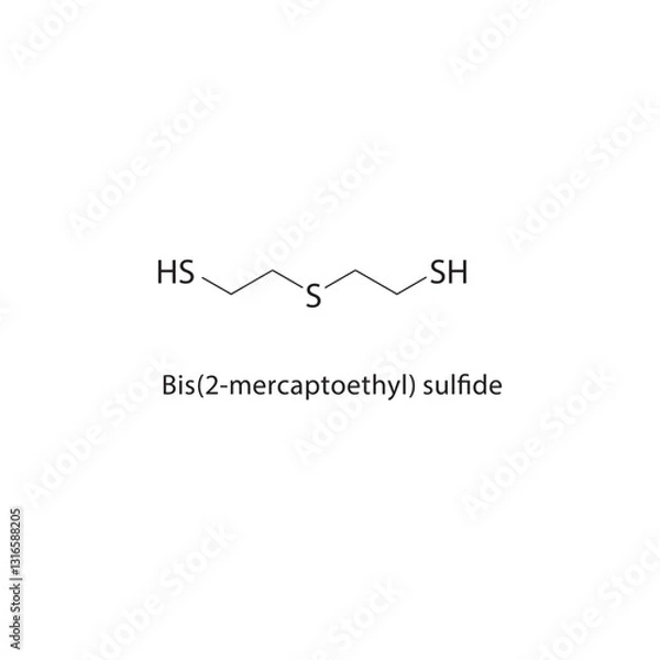Fototapeta Bis(2-mercaptoethyl) sulfide skeletal structure. Sulfide compound schematic illustration. Simple diagram, chemical formula.