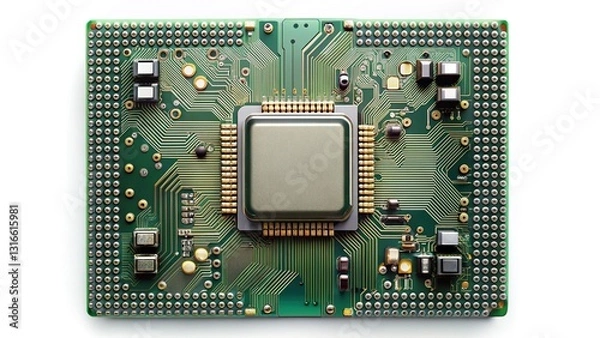 Fototapeta Abstract Digital Circuit Board with Central Processing Unit: Futuristic Tech Background