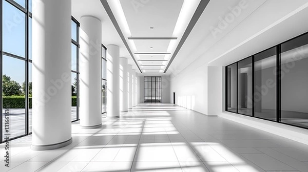 Obraz Sunlit Modern Office Corridor Architecture Photography AI Generated
