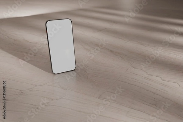 Obraz Mockup smartphone on marble floor. Hit by sunlight. Use as template for UX designs, websites, ads, and more