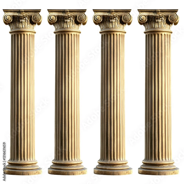 Obraz  5 golden pillars, Greek column style, transparent background PNG