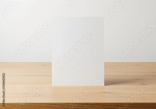 Fototapeta Blank White Card on Wooden Table for Message Mockup Template