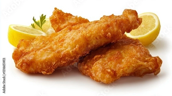 Fototapeta Indulge in a delectable seafood sensation with these crispy fried fish fillets, a culinary masterpiece that combines the delicate flavor of fresh fish with a satisfyingly crunchy exterior Each fillet
