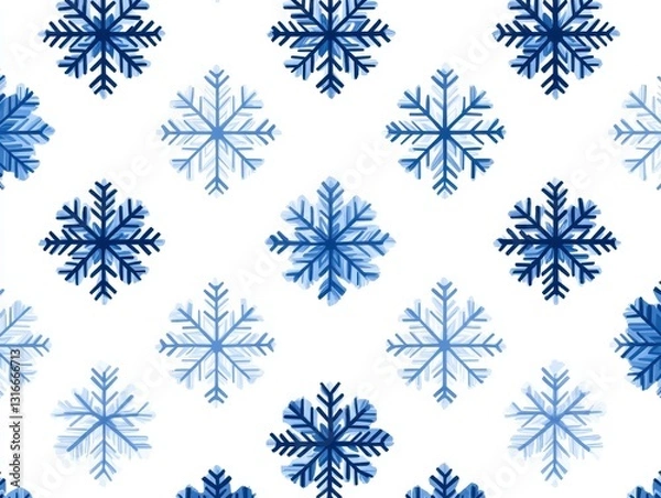 Fototapeta Blue snowflakes pattern on a white background, ideal for winter-themed designs