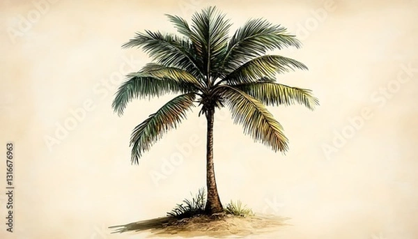 Fototapeta Watercolor illustration of a single palm tree.