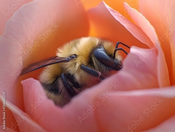 Obraz Sleeping Bumblebee Nestled in a Delicate Rose