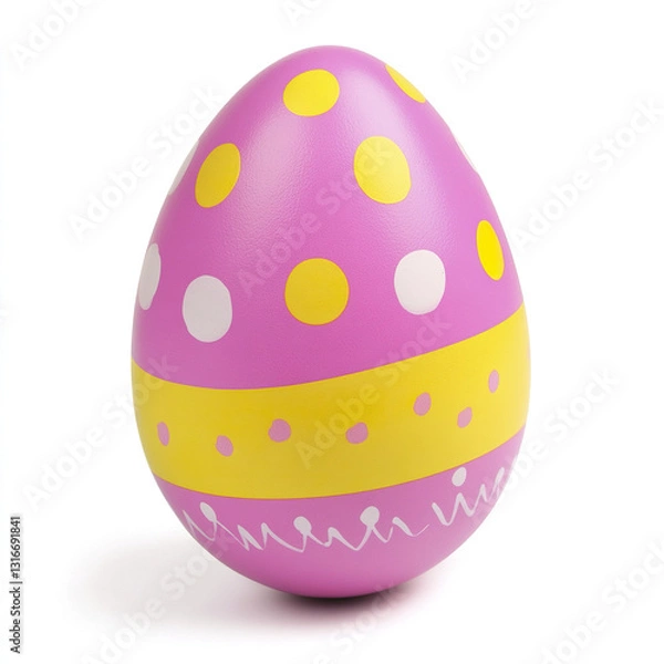 Obraz Colorful Easter egg with polka dots and stripes on white background