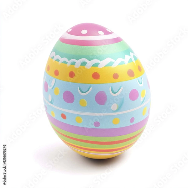 Obraz Colorful Easter egg with vibrant patterns on white background