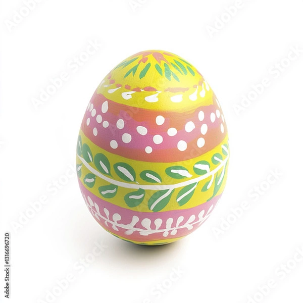 Obraz Colorful Easter egg with floral patterns on white background