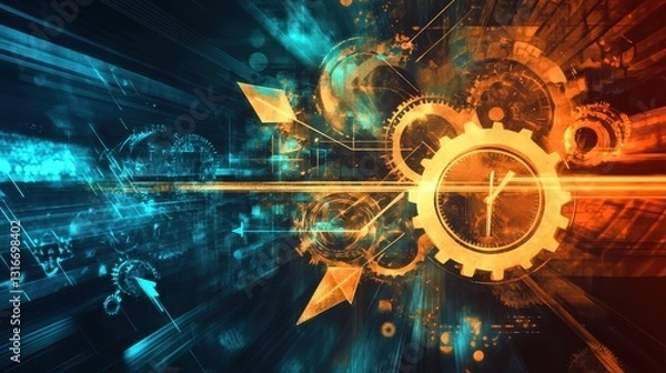 Fototapeta Abstract image featuring clock gears with technical design elements