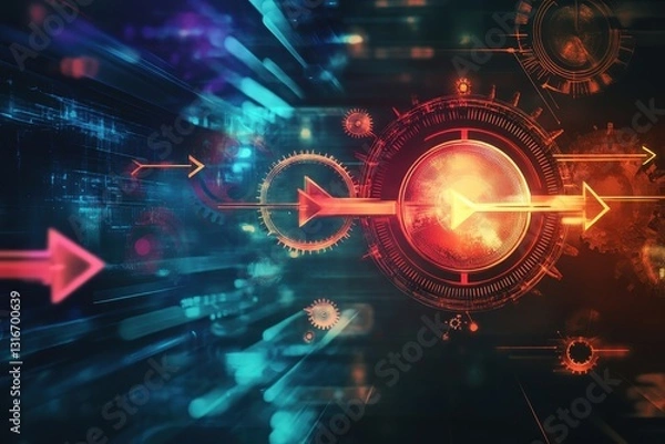 Fototapeta Technological abstract depiction showing digital data flow and progress