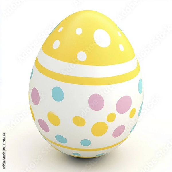 Obraz Colorful Easter egg with polka dots on white background