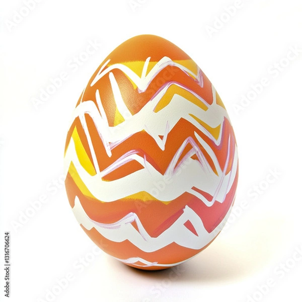 Obraz Colorful Easter egg with zigzag pattern on white background