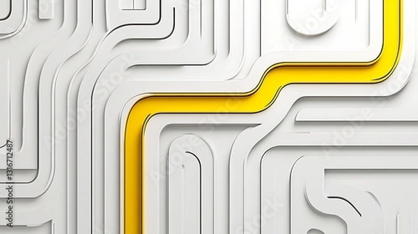 Fototapeta Abstract 3D Render: Yellow Path Through White Circuitry AI Generated