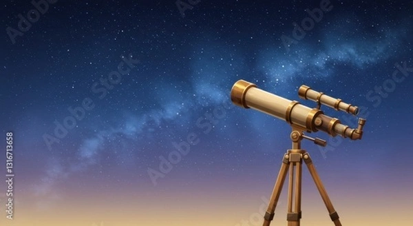 Fototapeta Stylized Illustrated Telescope on Tripod Pointing at the Sky
