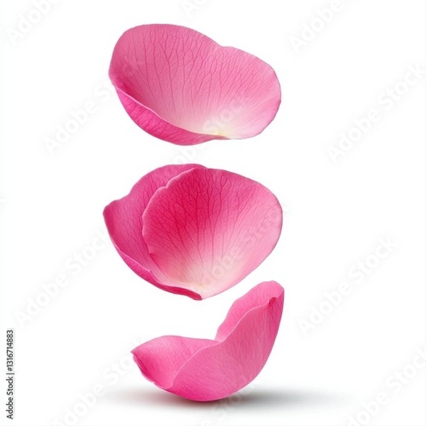 Fototapeta Trio of charming pink flowers gracefully arranged on a soft white background creating a delightful floral display