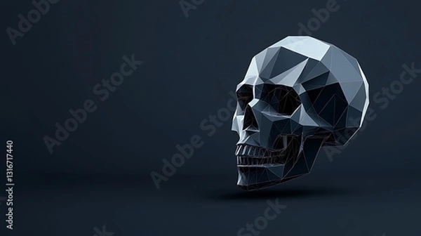 Fototapeta Low-Poly Skull 3D Render: Dark Background, Abstract Design AI Generated