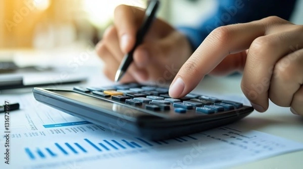 Obraz A person using a calculator to estimate insurance premiums