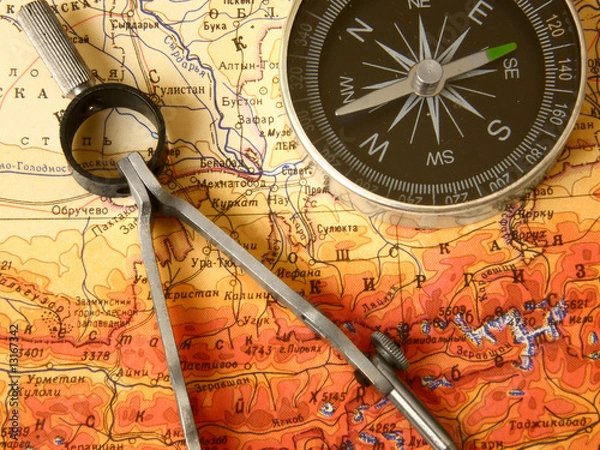Obraz compass and map