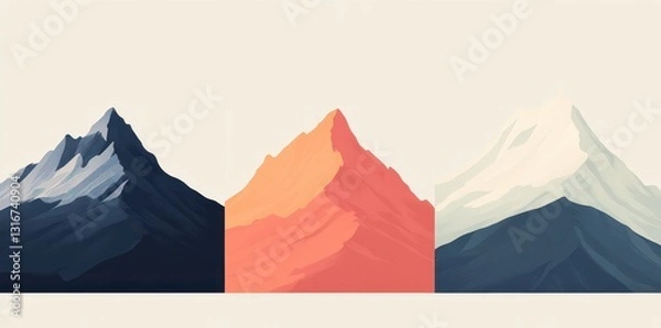 Fototapeta Three colorful abstract mountain illustrations set against neutral background