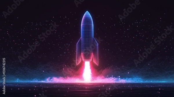 Obraz Futuristic rocket launch, digital art, space exploration, vibrant colors