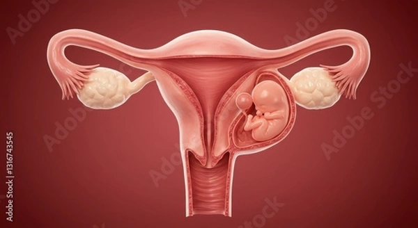 Fototapeta Illustration of the female reproductive system with a developing embryo.