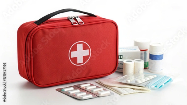 Fototapeta Emergency Red First Aid Kit Symbolizes Readiness for Medical Assistance Concept