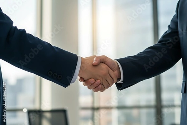 Obraz A Professional Business Handshake Signifying Trust, Collaboration, and Successful Partnership in Corporate Negotiations, Agreements, and Business Deals, Representing Mutual Understanding, Cooperation,