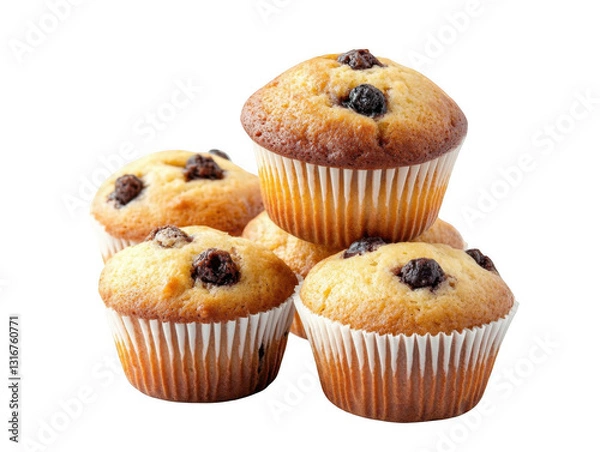 Fototapeta A stack of delicious muffins isolated on a white background