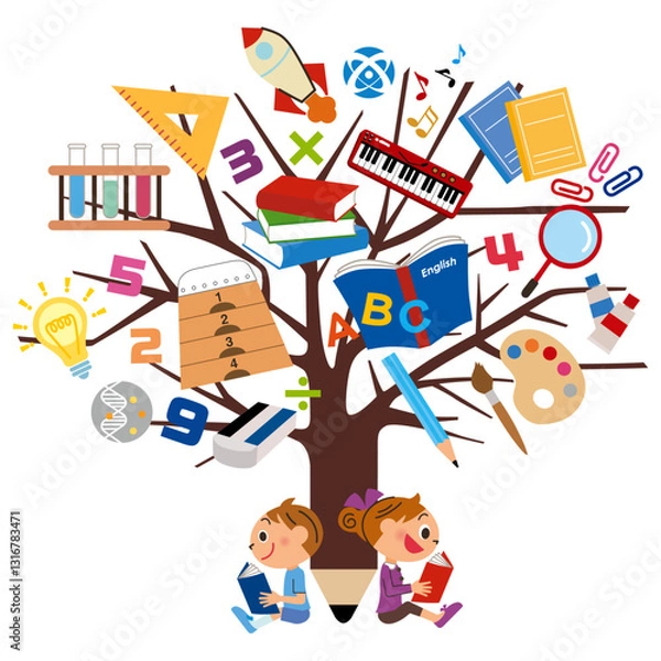 Obraz 木にたくさんの趣味や学業が成長しているイラスト