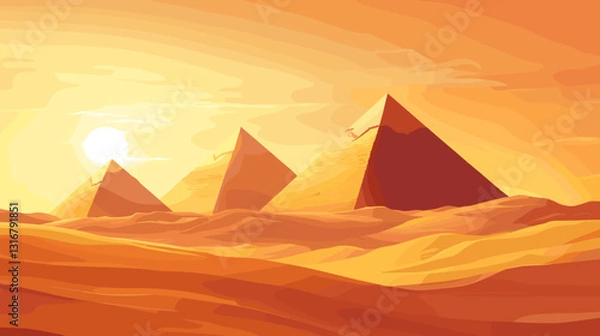Fototapeta Pyramids of Giza in the desert at sunset with golden sands and warm light