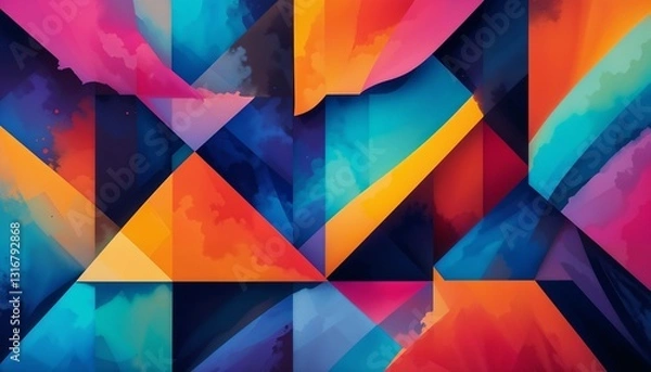 Fototapeta Vibrant abstract geometric composition with colorful shapes and gradients and copy space