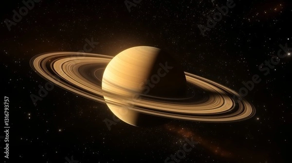 Fototapeta A massive, realistic Saturn-like planet with sharp ring details