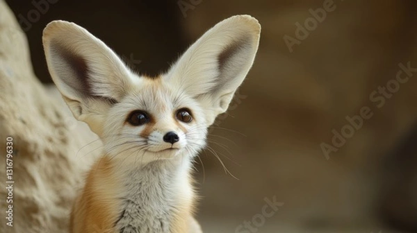 Fototapeta Adorable fennec fox portrait with its distinctive large ears in the desert