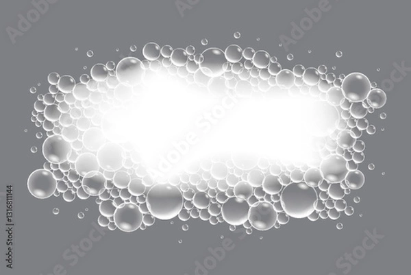 Fototapeta Soap bubbles, displaying unique designs, gracefully float on a plain gray surface