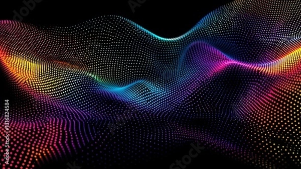 Fototapeta Abstract colorful wave of particles on black background.
