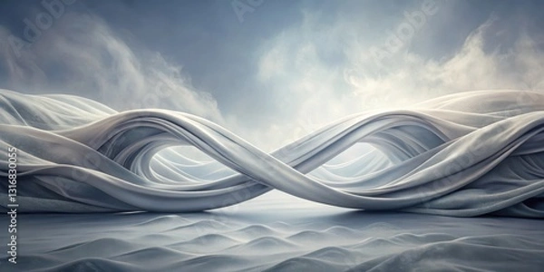 Fototapeta Serene Infinity Abstract Gray Fabric Sculptures in a Dreamlike Landscape Under a Misty Sky