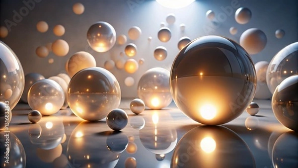 Fototapeta Illuminated Spheres Reflecting Warm Light on a Smooth Surface, Creating an Abstract Composition of Glowing Orbs