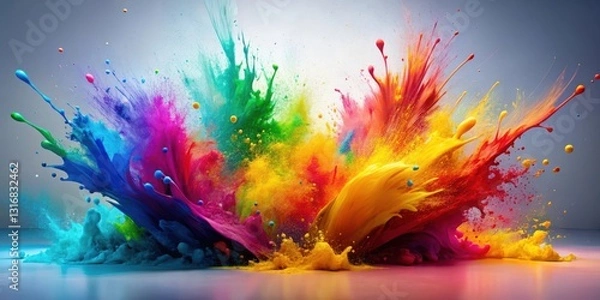 Fototapeta A vibrant explosion of multicolored paint showcasing a dynamic and energetic burst of color, perfect for creative projects requiring a bold and visually striking image.