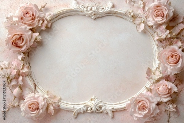 Fototapeta Elegant floral frame displaying pastel pink roses artistic setting decorative style soft natural light design concept