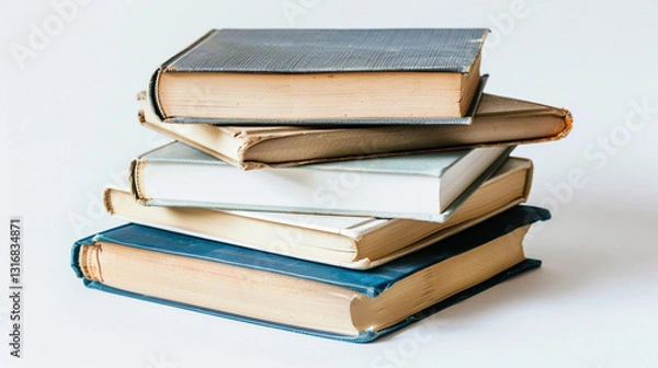 Fototapeta stack of books on an isolated white background, object focused, png, stock image, hd quality,