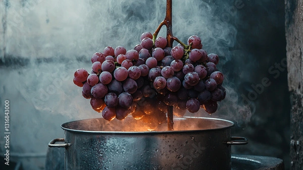 Obraz Steaming Grapes Over a Boiling Pot