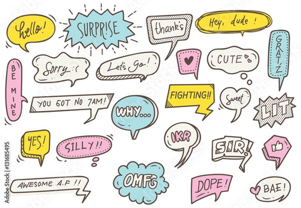 Fototapeta Cute speech bubble doodle set
