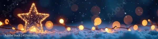 Obraz Twinkling Christmas lights on a star-shaped border, winter, holiday decor