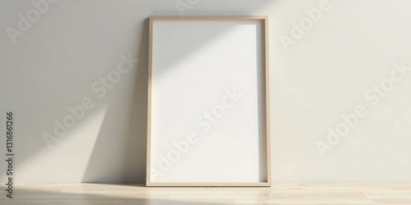 Obraz Empty Light Wood Frame Against a Neutral Wall in a Sunlit Room